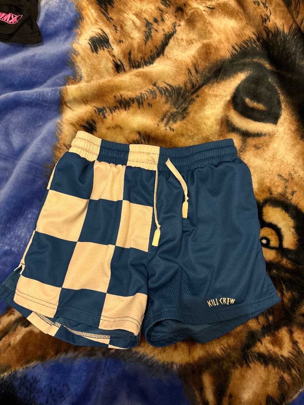 Kill Crew Shorts Blue and White Checkerboard Small